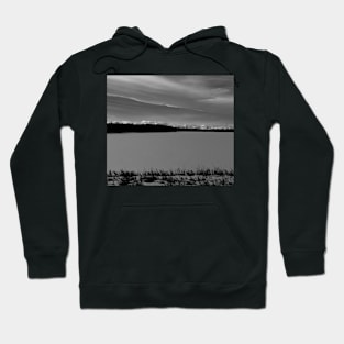 Winter scene towards the mountains in black and white Hoodie